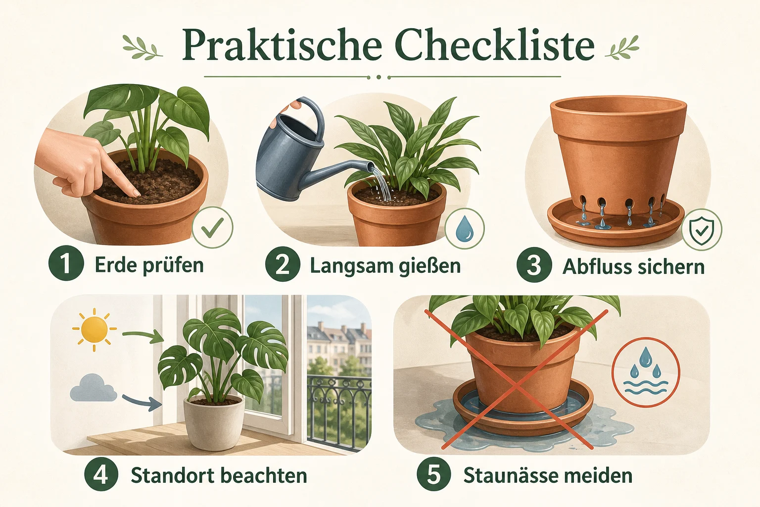 Infografik: Praktische Checkliste - Zimmerpflanzen Richtig Gießen Anfänger: Anleitung, Tipps und häufige Fehler