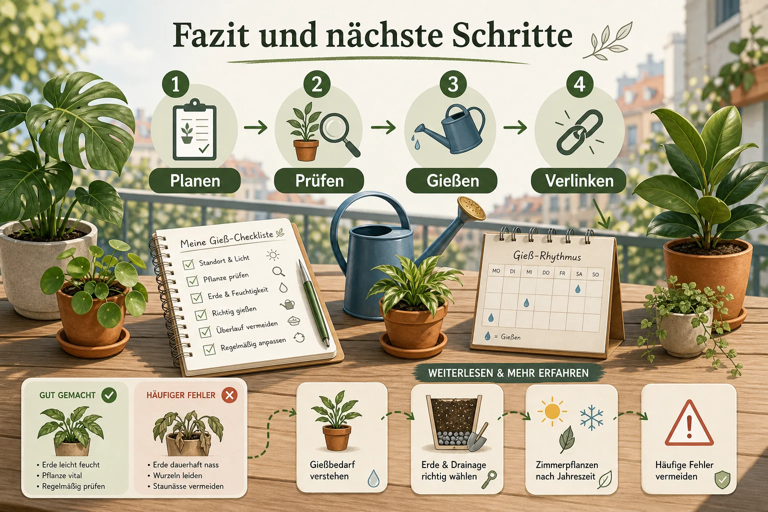 Infografik: Fazit und nächste Schritte - Zimmerpflanzen Richtig Gießen Anfänger: Anleitung, Tipps und häufige Fehler