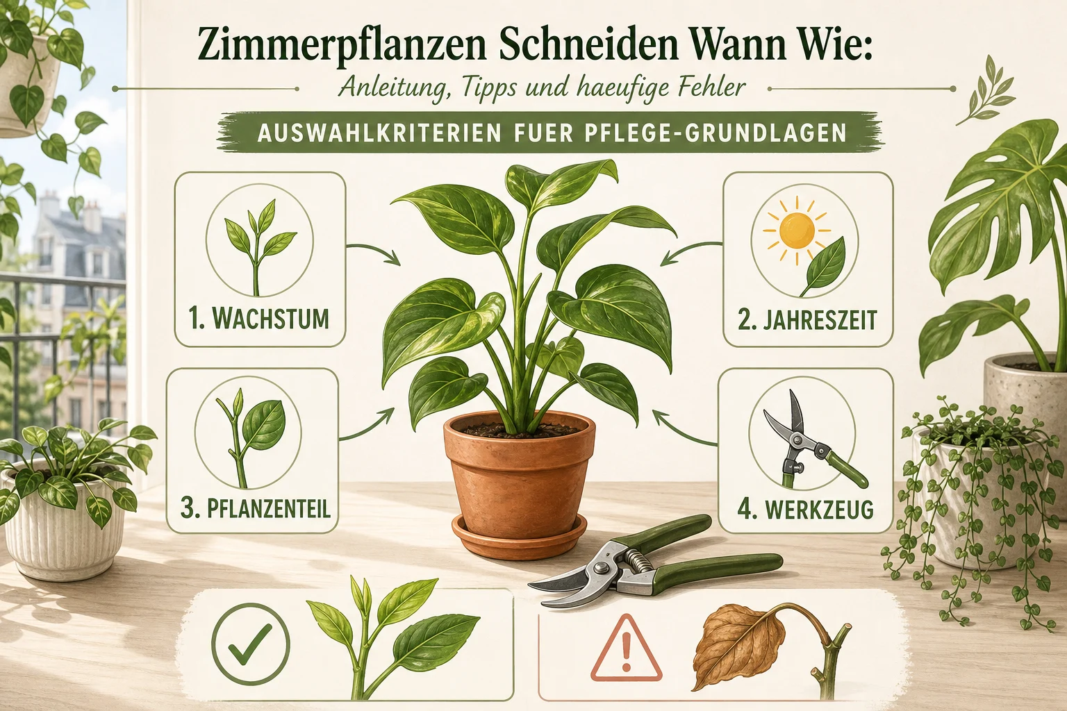 Infografik: Auswahlkriterien für Pflege-Grundlagen - Zimmerpflanzen Schneiden Wann Wie: Anleitung, Tipps und häufige Fehler