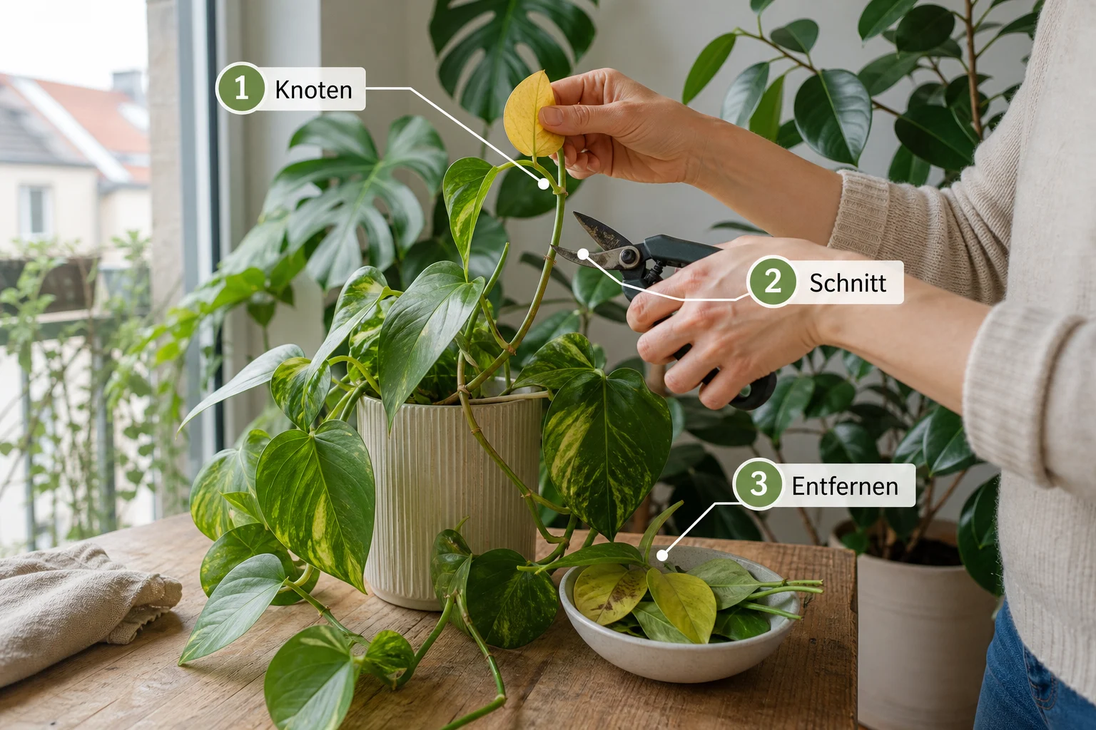 Erklärbild: Schritt-für-Schritt-Anleitung - Zimmerpflanzen Schneiden Wann Wie: Anleitung, Tipps und häufige Fehler