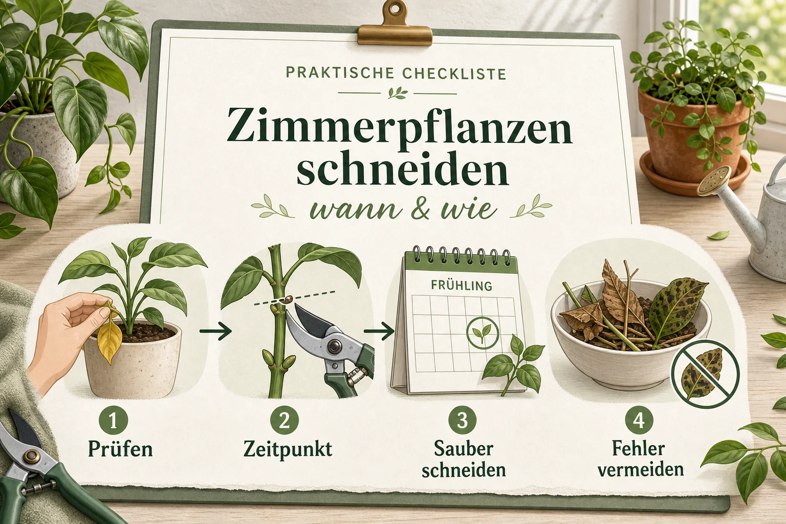 Infografik: Praktische Checkliste - Zimmerpflanzen Schneiden Wann Wie: Anleitung, Tipps und häufige Fehler