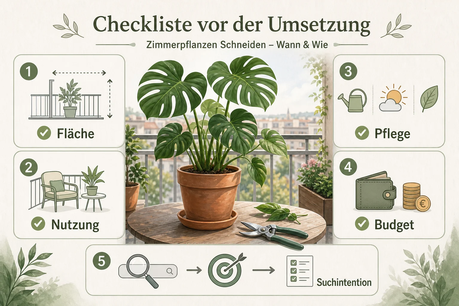 Infografik: Checkliste vor der Umsetzung - Zimmerpflanzen Schneiden Wann Wie: Anleitung, Tipps und häufige Fehler