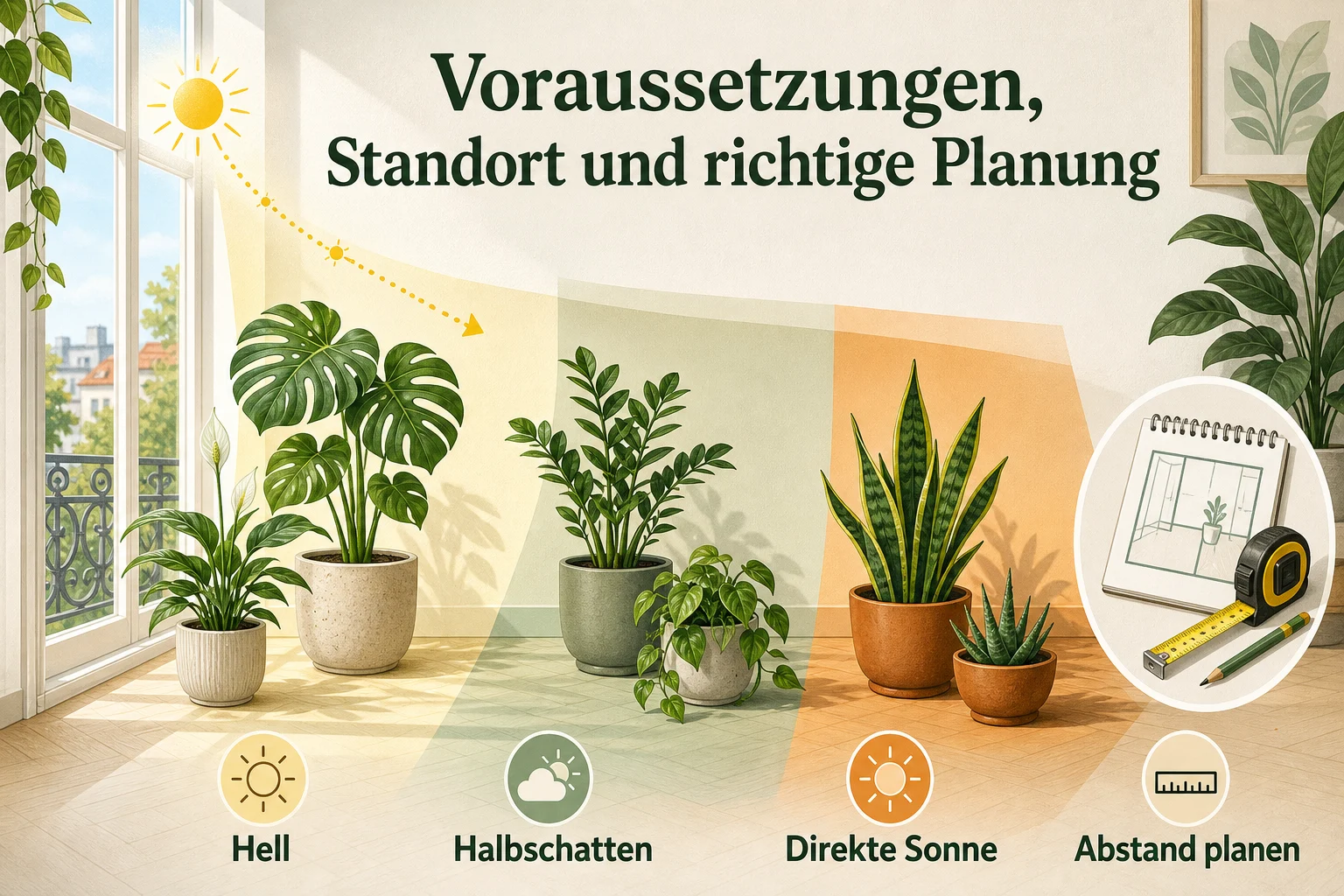 Infografik: Voraussetzungen, Standort und richtige Planung - Zimmerpflanzen Standort Finden Licht: Anleitung, Tipps und häufige Fehler