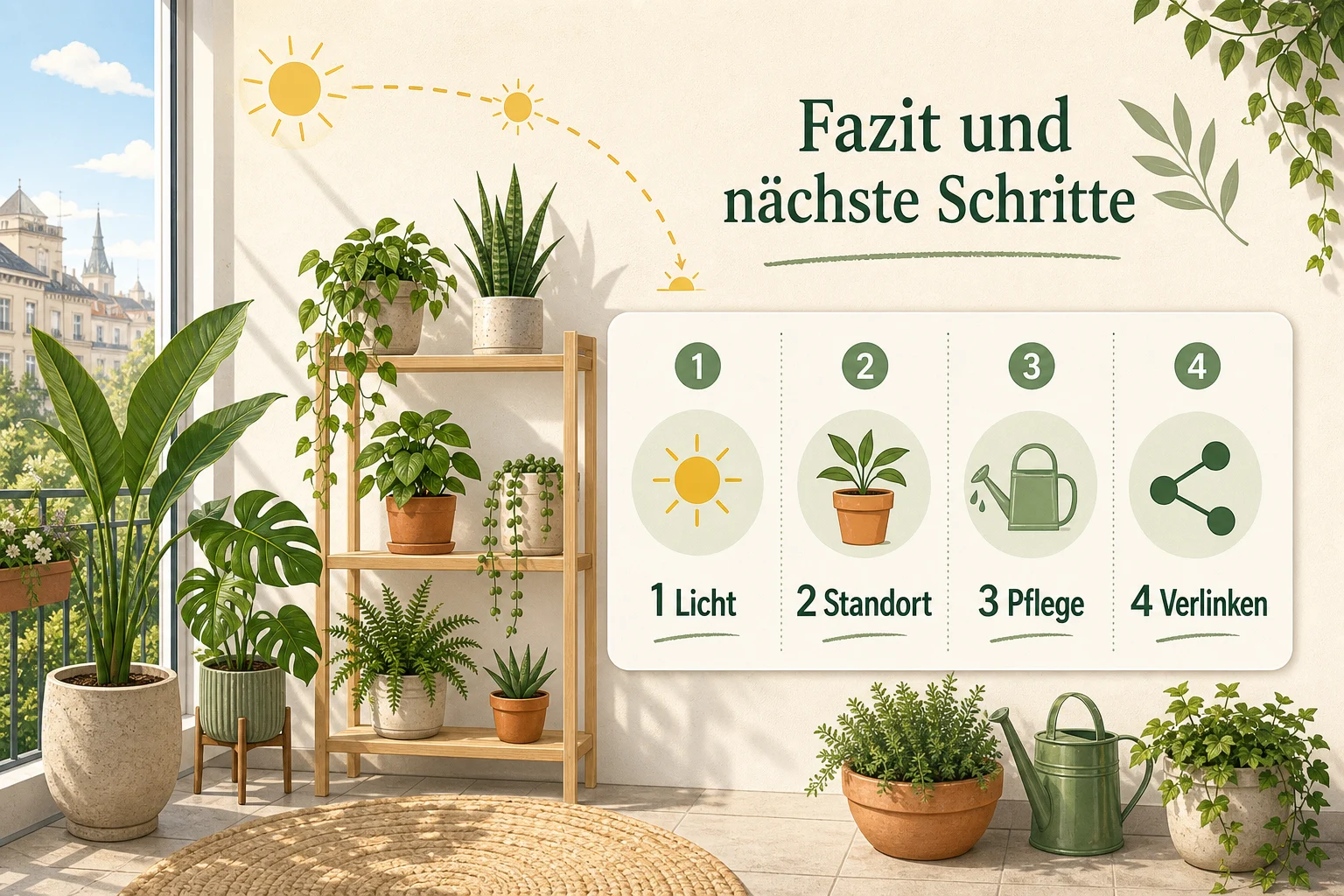 Infografik: Fazit und nächste Schritte - Zimmerpflanzen Standort Finden Licht: Anleitung, Tipps und häufige Fehler