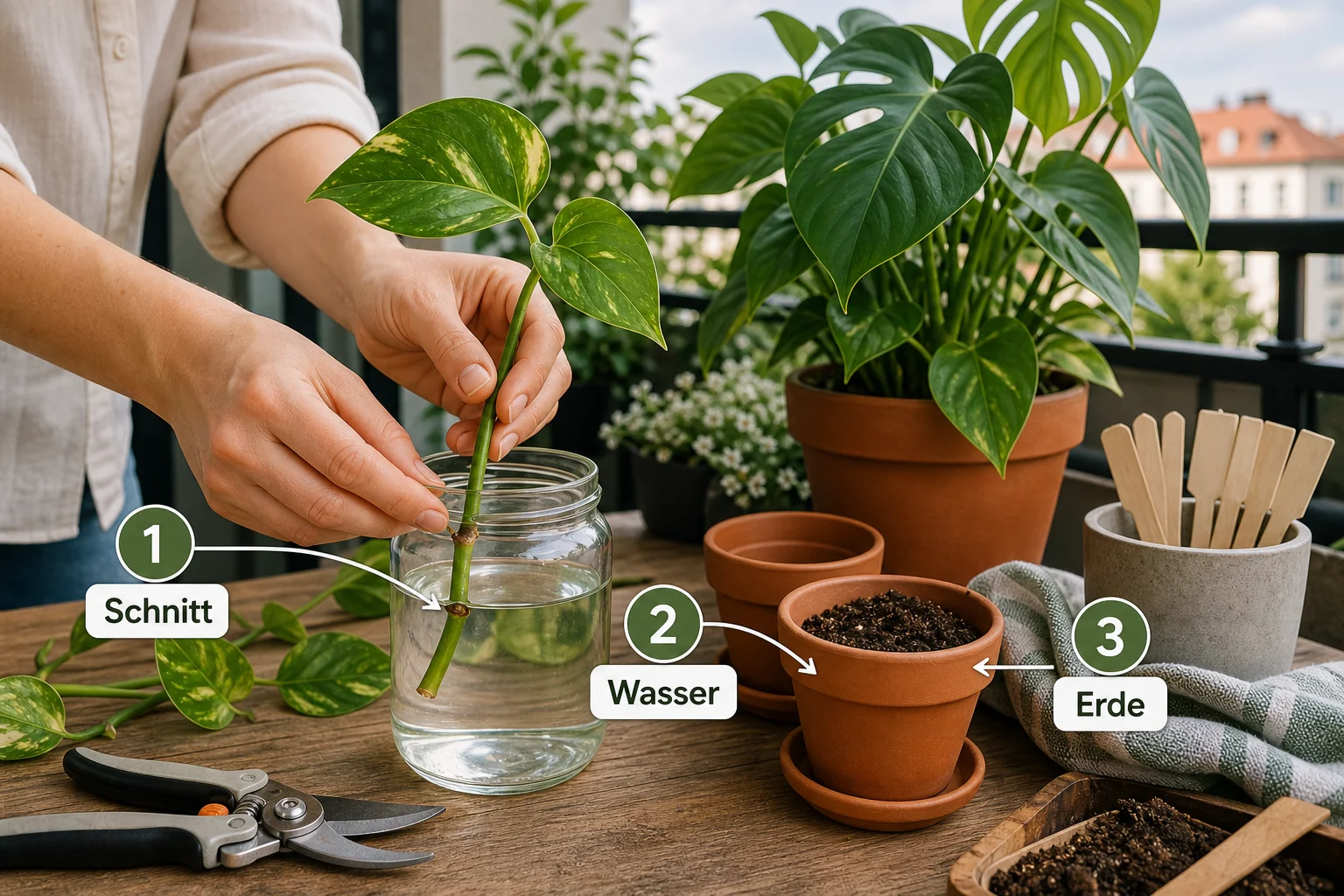 Erklärbild: Schritt-für-Schritt-Anleitung - Zimmerpflanzen Vermehren Methoden: Anleitung, Tipps und häufige Fehler