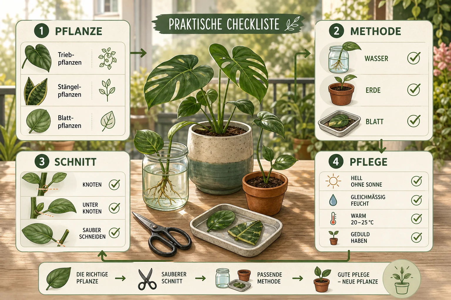 Infografik: Praktische Checkliste - Zimmerpflanzen Vermehren Methoden: Anleitung, Tipps und häufige Fehler