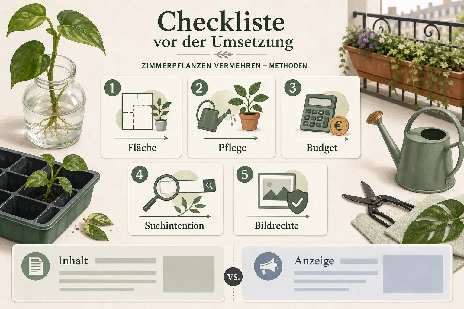 Infografik: Checkliste vor der Umsetzung - Zimmerpflanzen Vermehren Methoden: Anleitung, Tipps und häufige Fehler