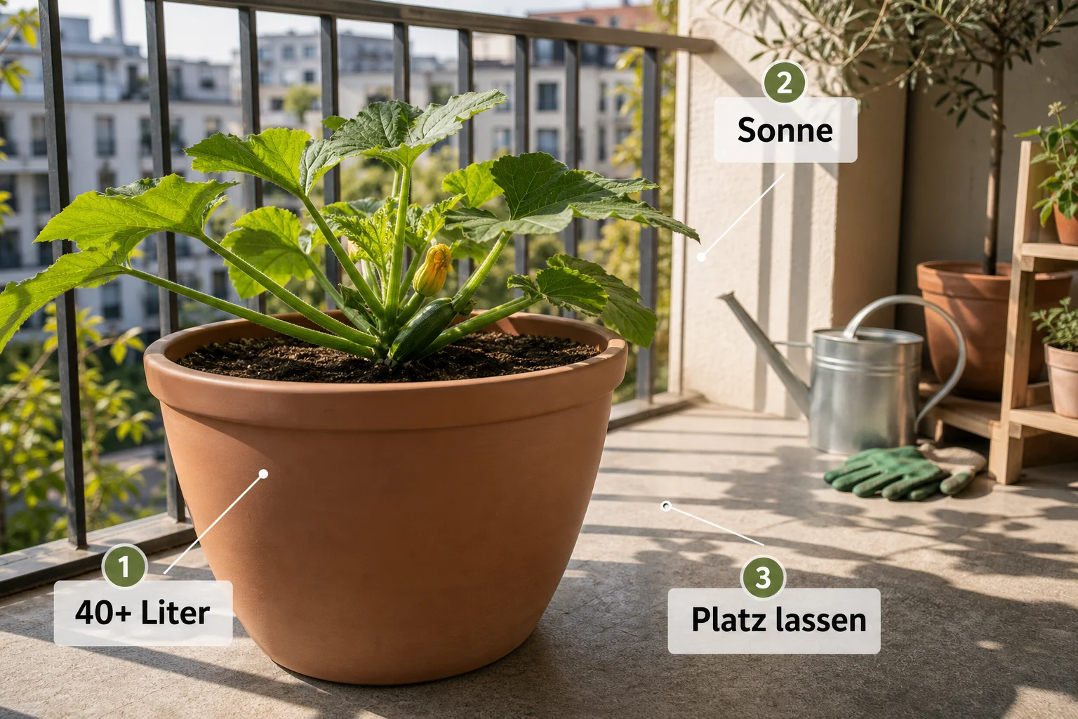 Infografik: Voraussetzungen, Standort und richtige Planung - Zucchini Balkon Topf Größe Pflege: Anleitung, Tipps und häufige Fehler