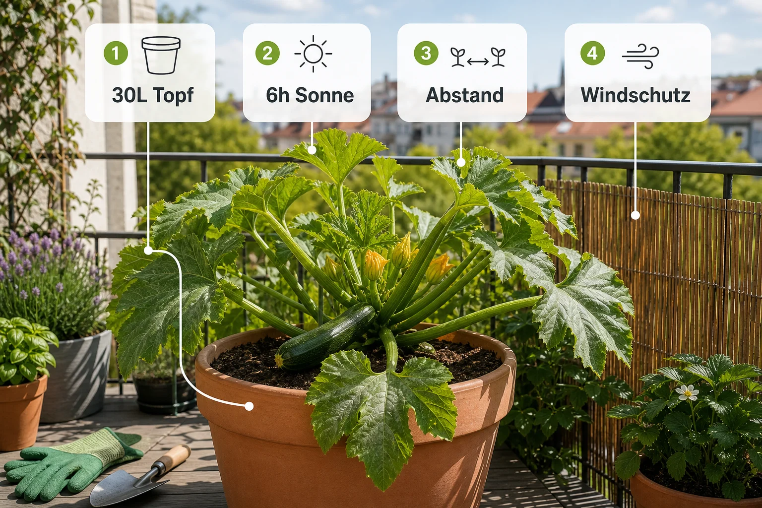 Infografik: Auswahlkriterien für Balkonpflanzen - Zucchini Balkon Topf Größe Pflege: Anleitung, Tipps und häufige Fehler