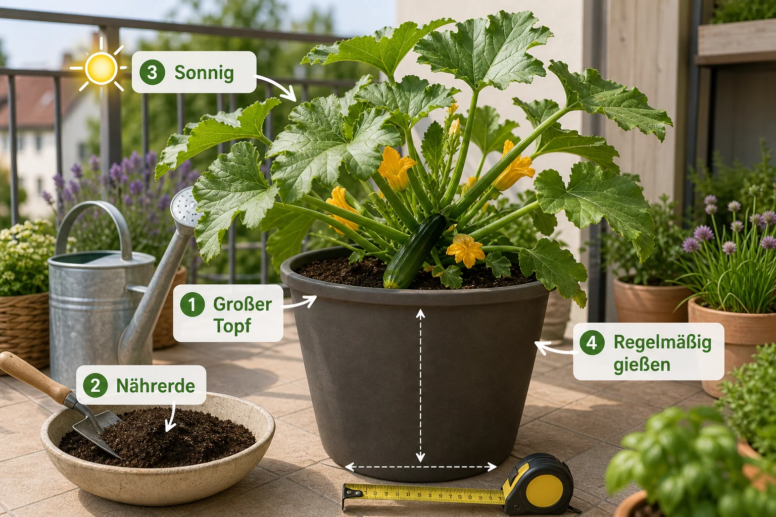 Infografik: Schritt-für-Schritt-Anleitung - Zucchini Balkon Topf Größe Pflege: Anleitung, Tipps und häufige Fehler