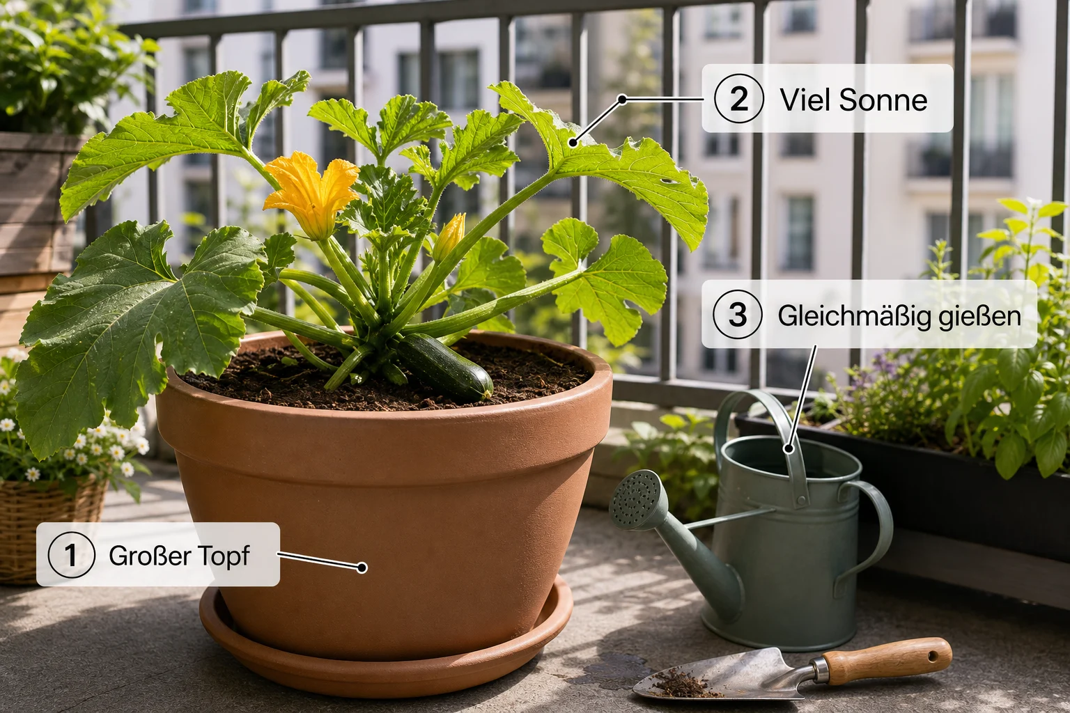 Infografik: Fazit - Zucchini Balkon Topf Größe Pflege: Anleitung, Tipps und häufige Fehler