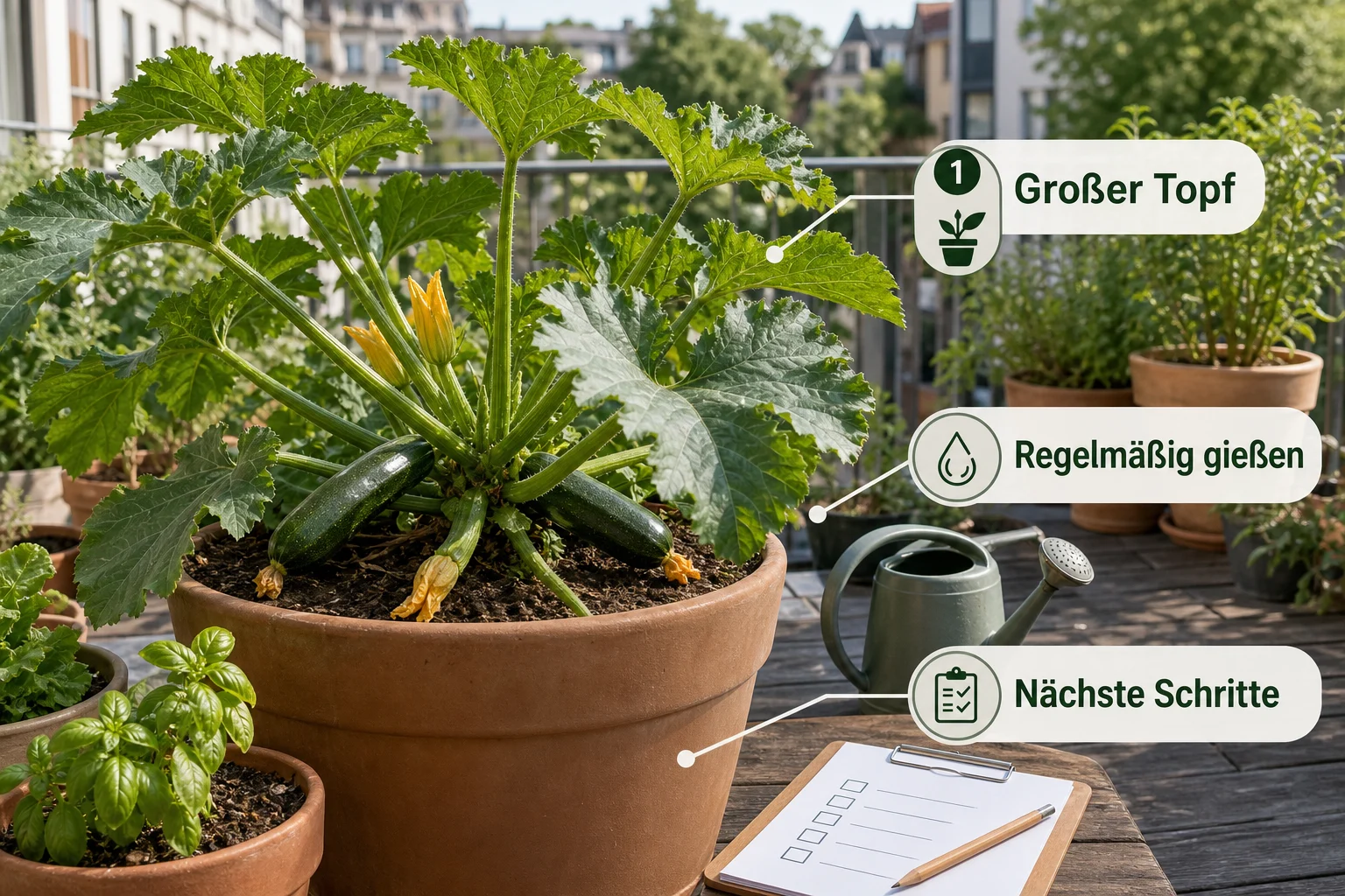 Infografik: Fazit und nächste Schritte - Zucchini Balkon Topf Größe Pflege: Anleitung, Tipps und häufige Fehler