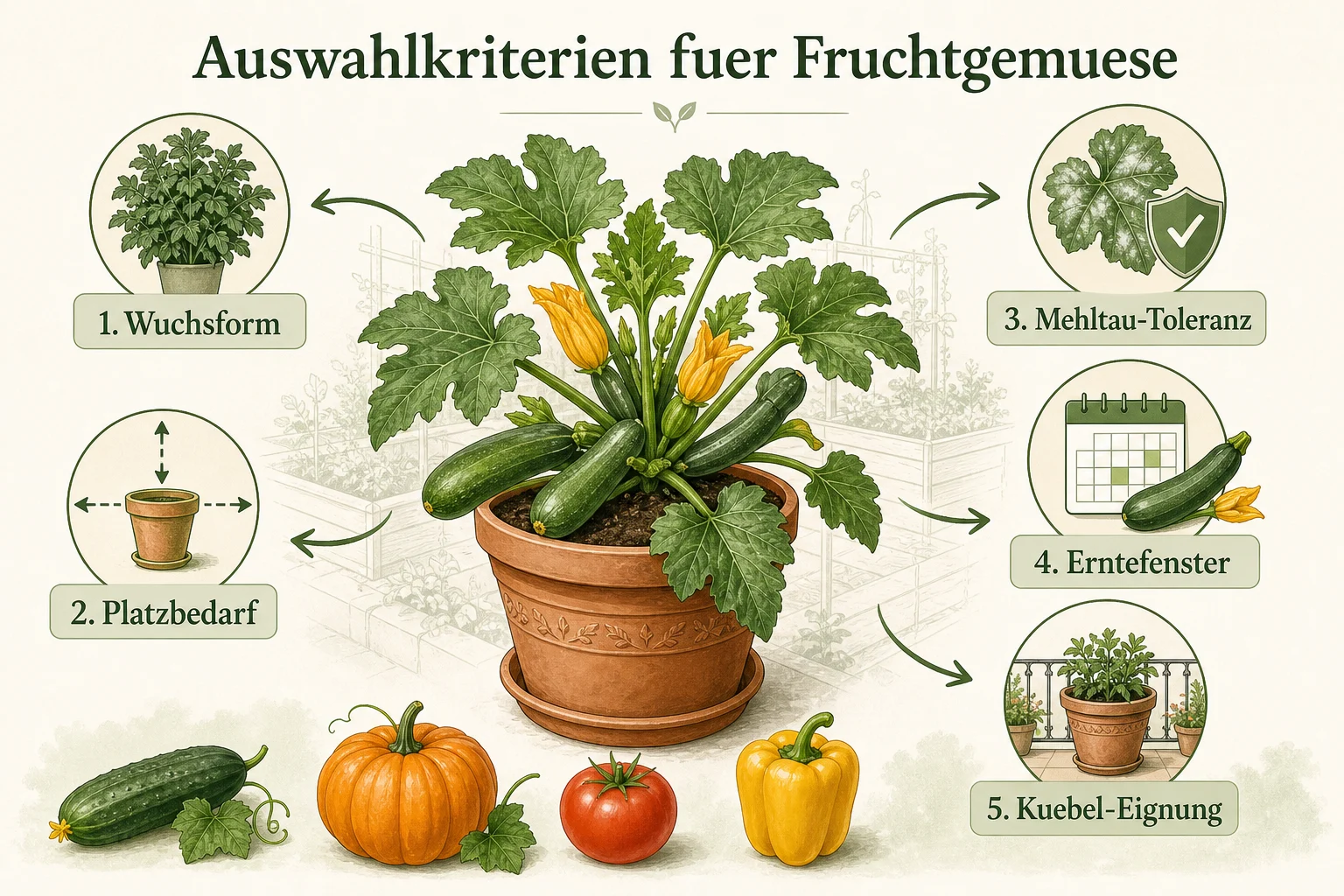 Infografik: Auswahlkriterien für Fruchtgemüse - Zucchini befruchten Hand Anleitung: Schritt für Schritt erklärt