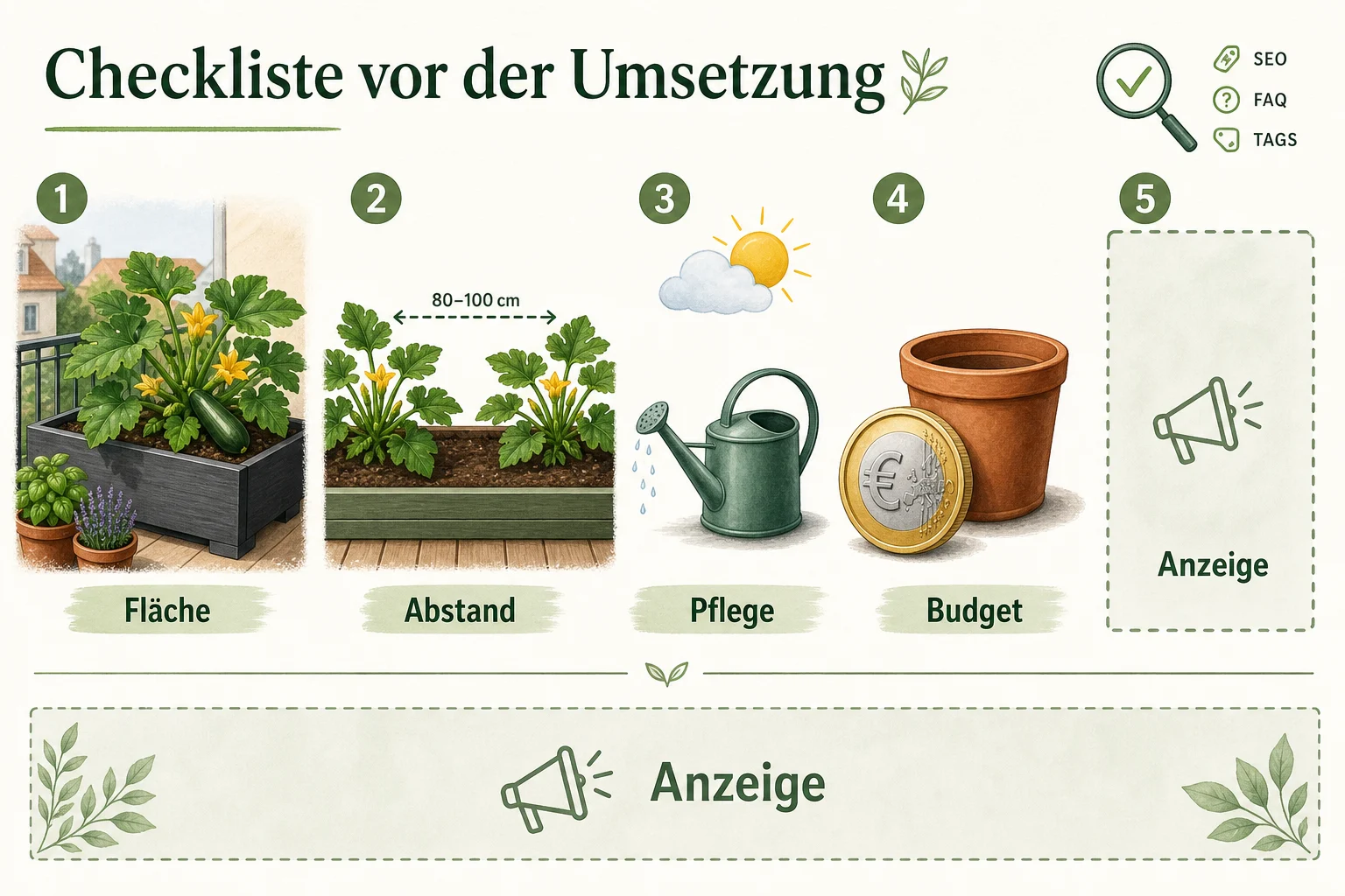 Infografik: Checkliste vor der Umsetzung - Zucchini Pflanzen Abstand Erntezeit: Anleitung, Tipps und häufige Fehler